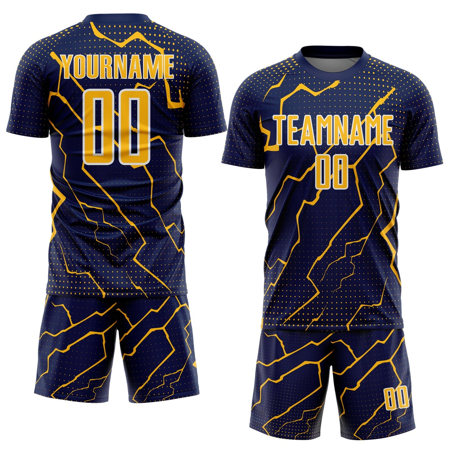 Custom Navy Gold-White Lightning Sports Sublimation Soccer Uniform Jersey view 2