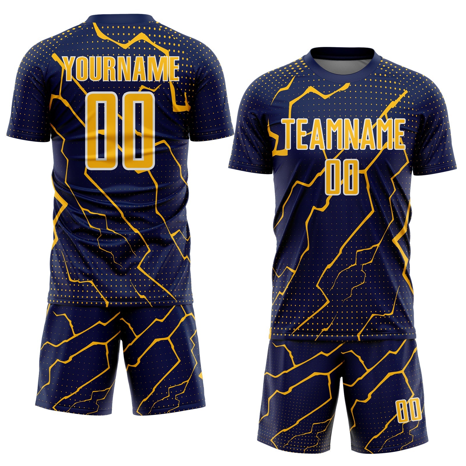 Custom Navy Gold-White Lightning Sports Sublimation Soccer Uniform Jersey view 2