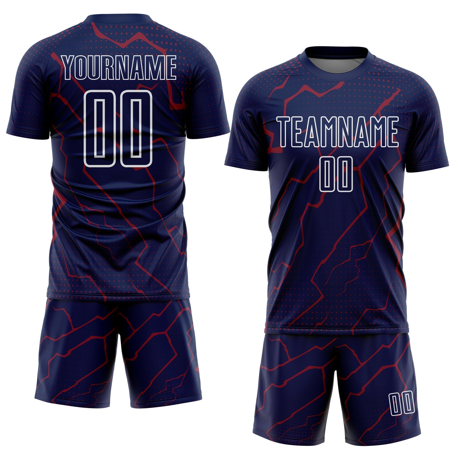 Custom Navy Crimson-White Lightning Sports Sublimation Soccer Uniform Jersey view 2