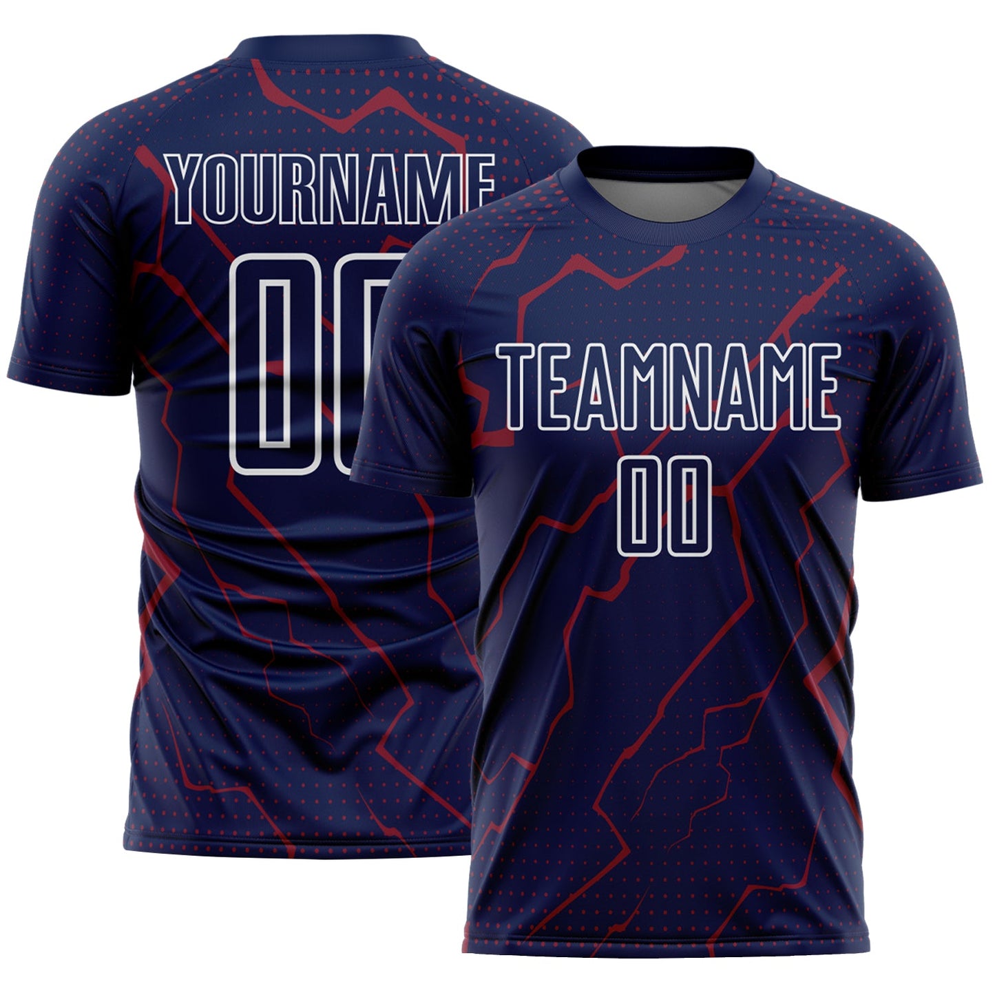 Custom Navy Crimson-White Lightning Sports Sublimation Soccer Uniform Jersey - Main View