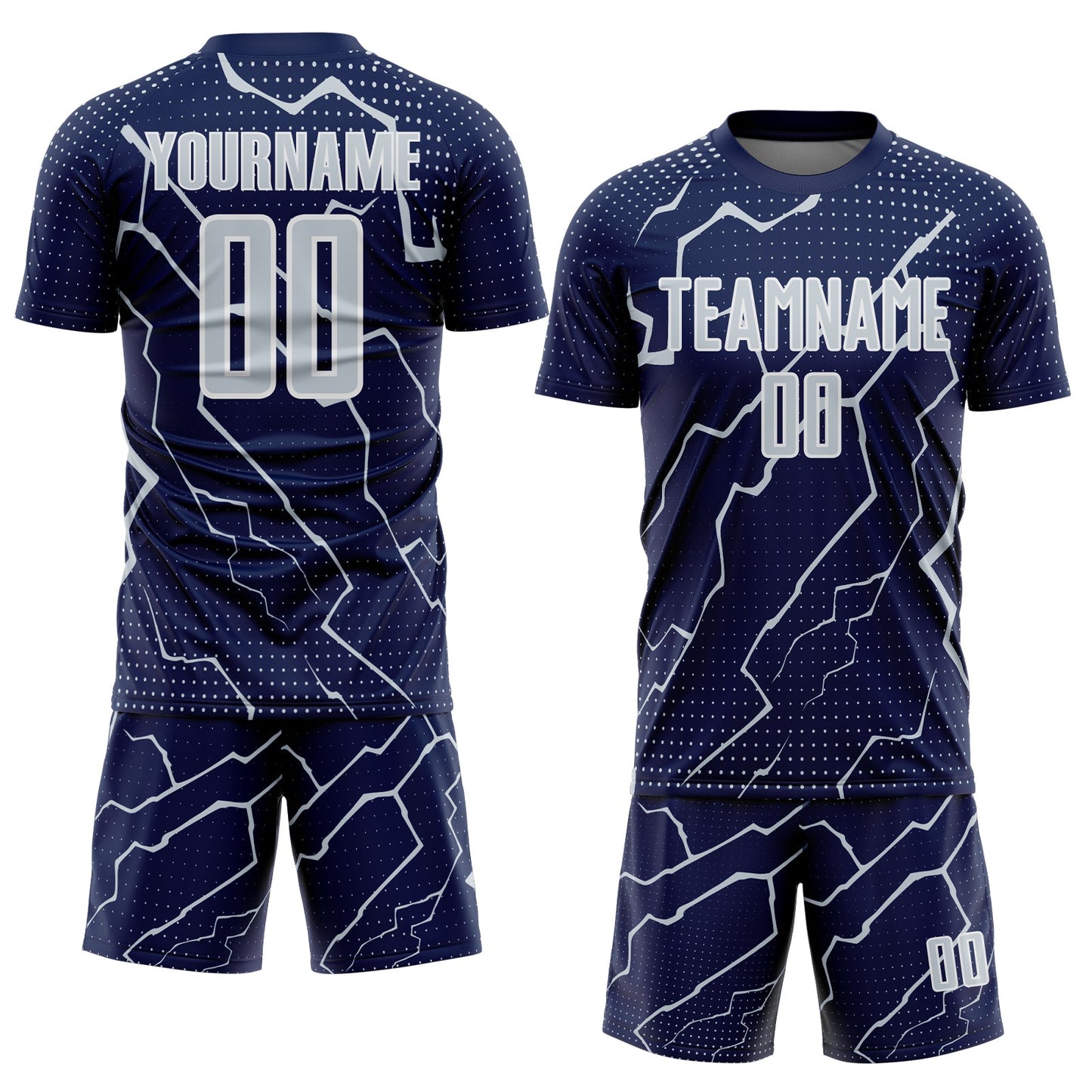 Custom Navy Silver-White Lightning Sports Sublimation Soccer Uniform Jersey view 2