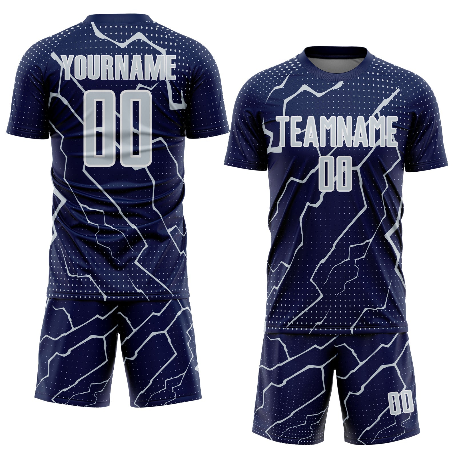 Custom Navy Silver-White Lightning Sports Sublimation Soccer Uniform Jersey view 2