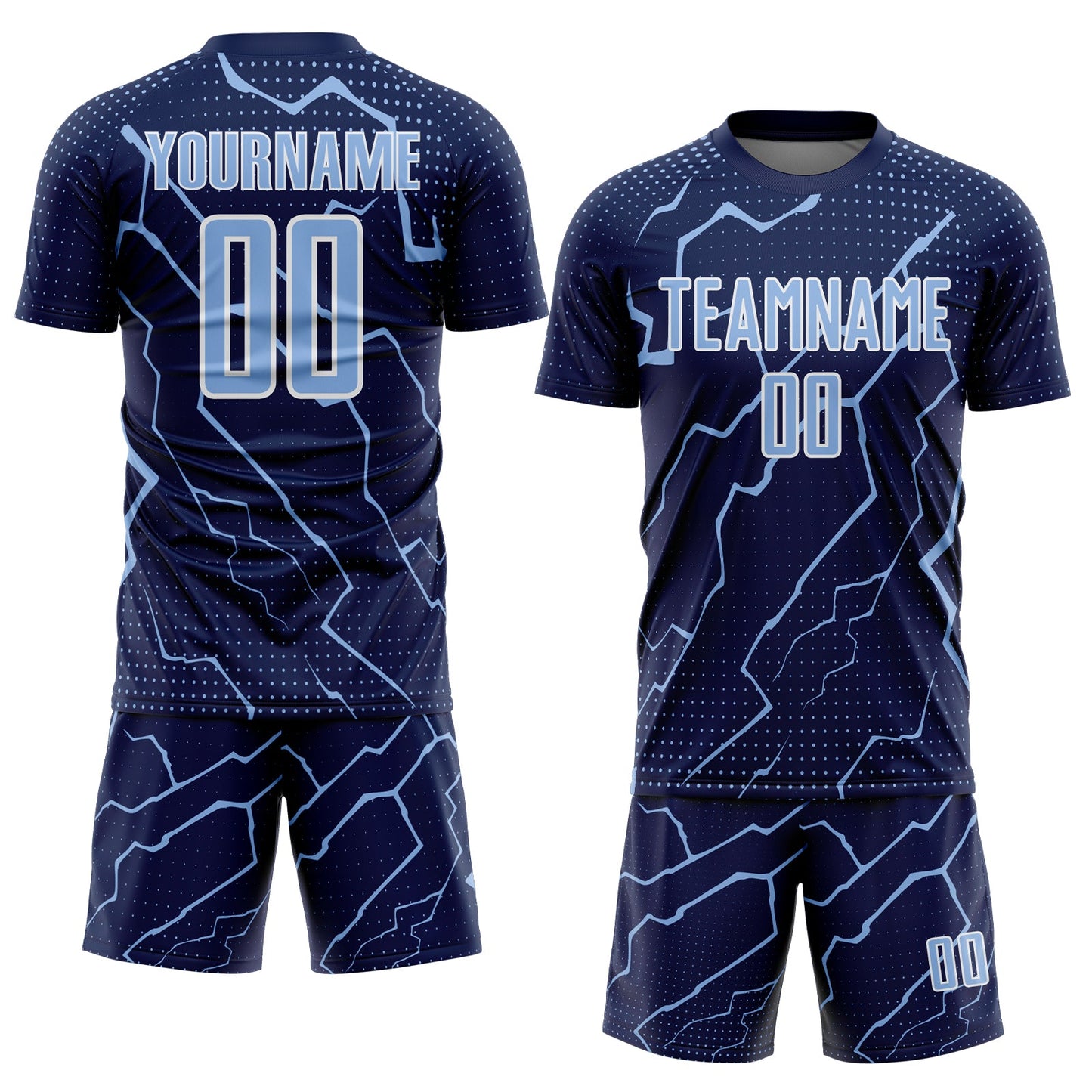 Custom Navy Light Blue-White Lightning Sports Sublimation Soccer Uniform Jersey view 2