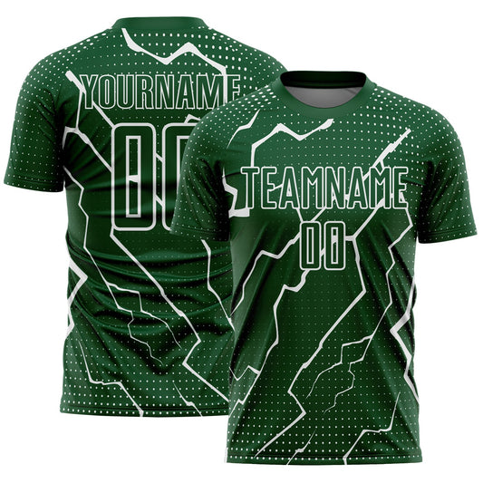 Custom Green White Lightning Sports Sublimation Soccer Uniform Jersey - Main View