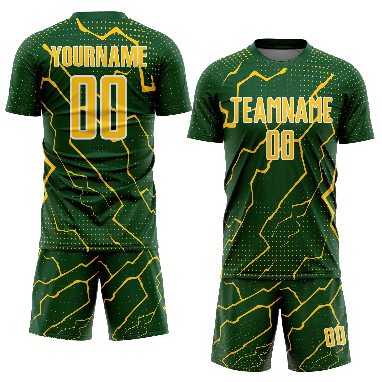 Custom Green Yellow-White Lightning Sports Sublimation Soccer Uniform Jersey view 2
