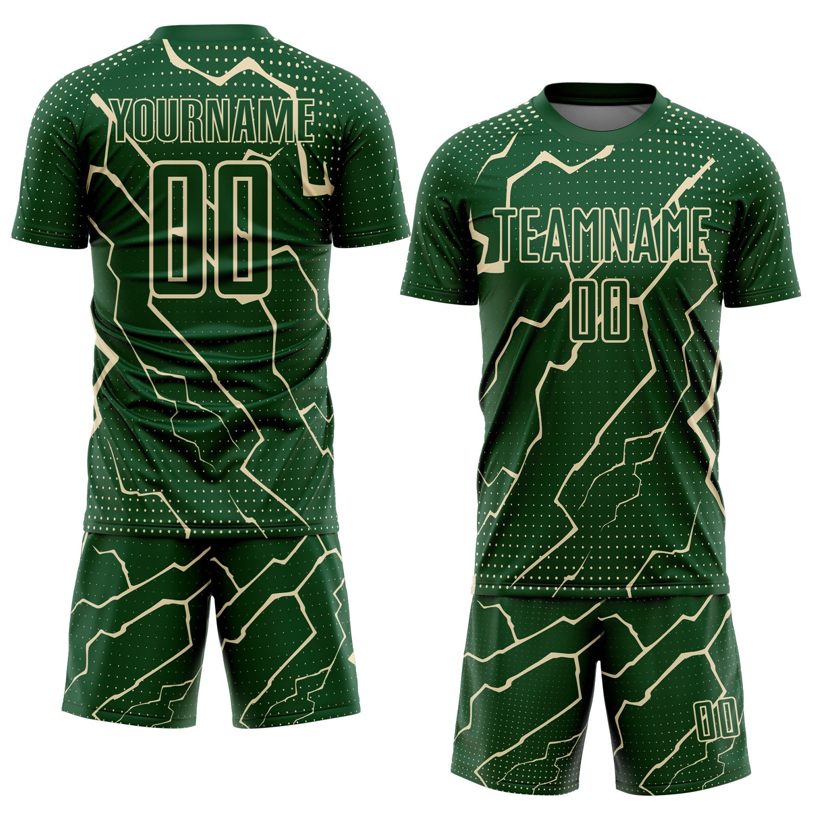 Custom Green Cream Lightning Sports Sublimation Soccer Uniform Jersey view 2