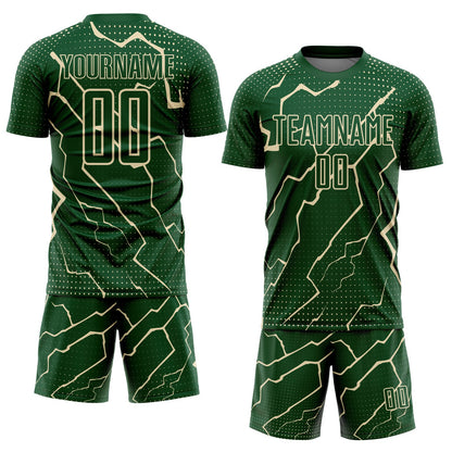 Custom Green Cream Lightning Sports Sublimation Soccer Uniform Jersey view 2
