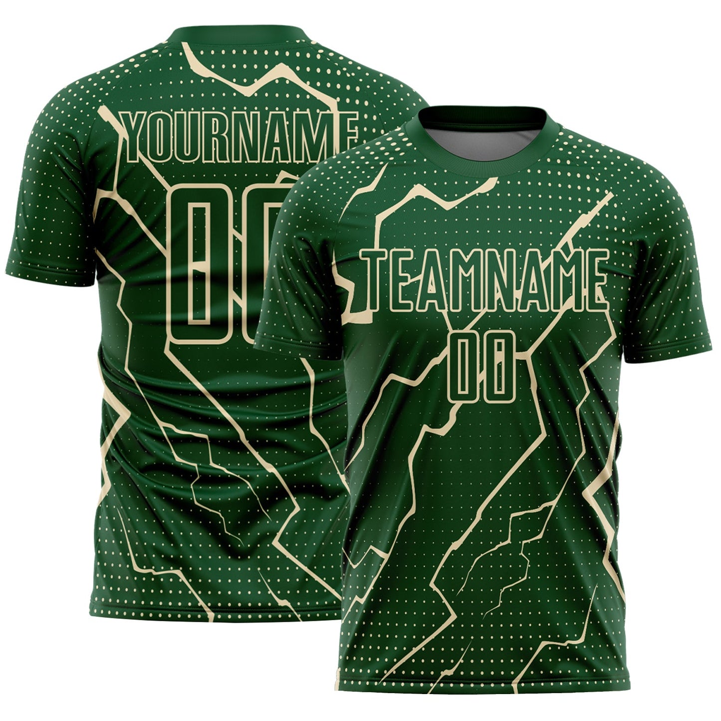 Custom Green Cream Lightning Sports Sublimation Soccer Uniform Jersey - Main View