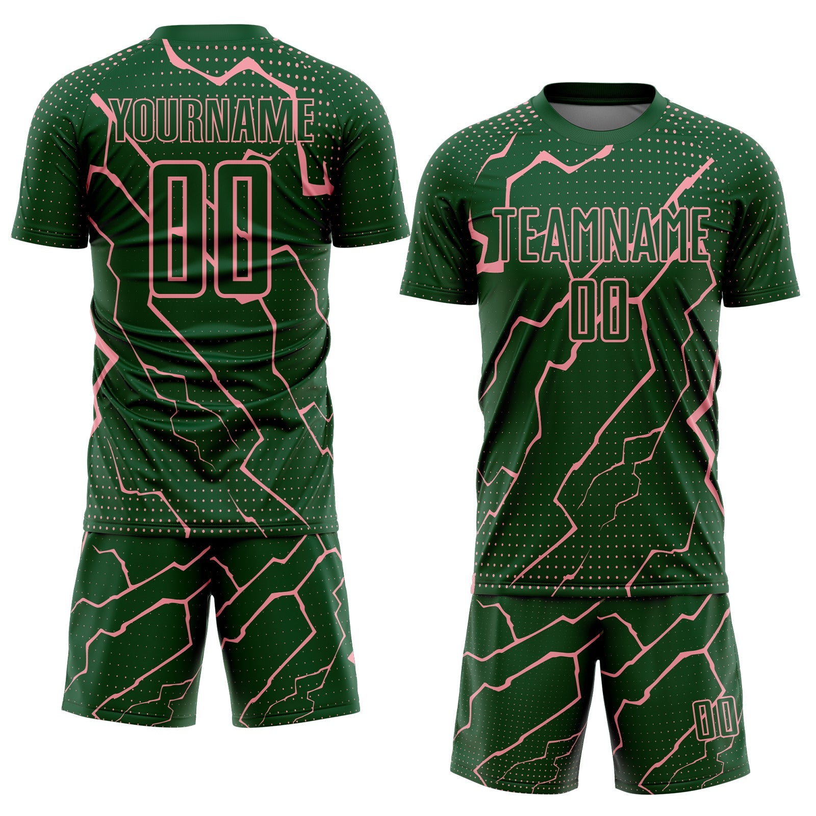 Custom Green Medium Pink Lightning Sports Sublimation Soccer Uniform Jersey view 2