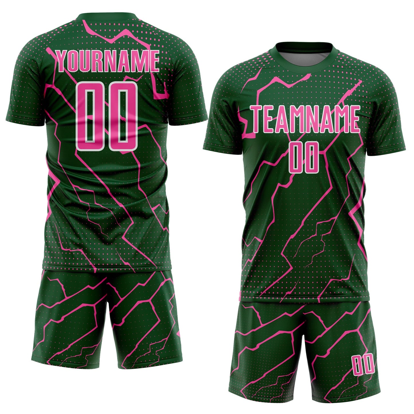 Custom Green Pink-White Lightning Sports Sublimation Soccer Uniform Jersey view 2