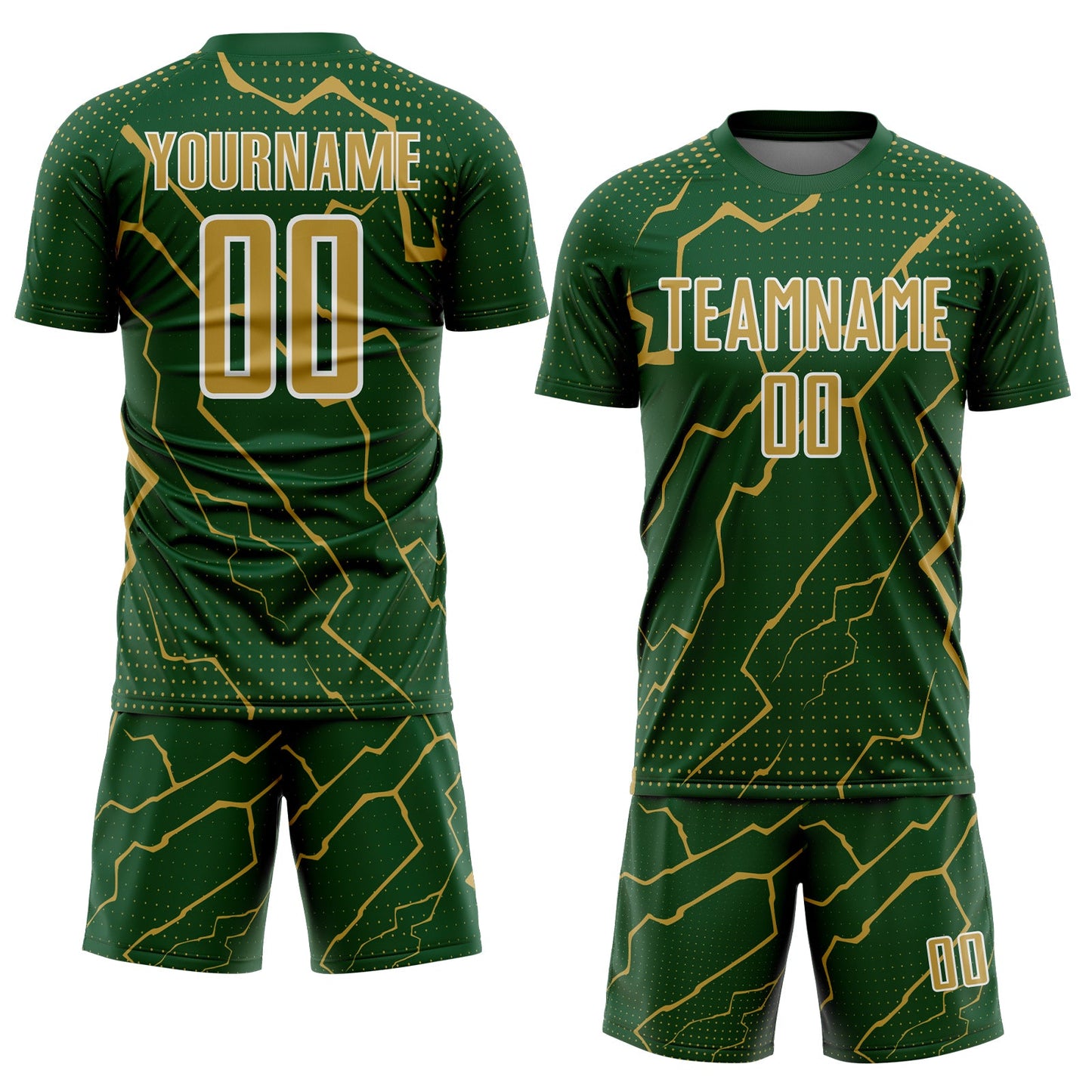 Custom Green Old Gold-White Lightning Sports Sublimation Soccer Uniform Jersey view 2