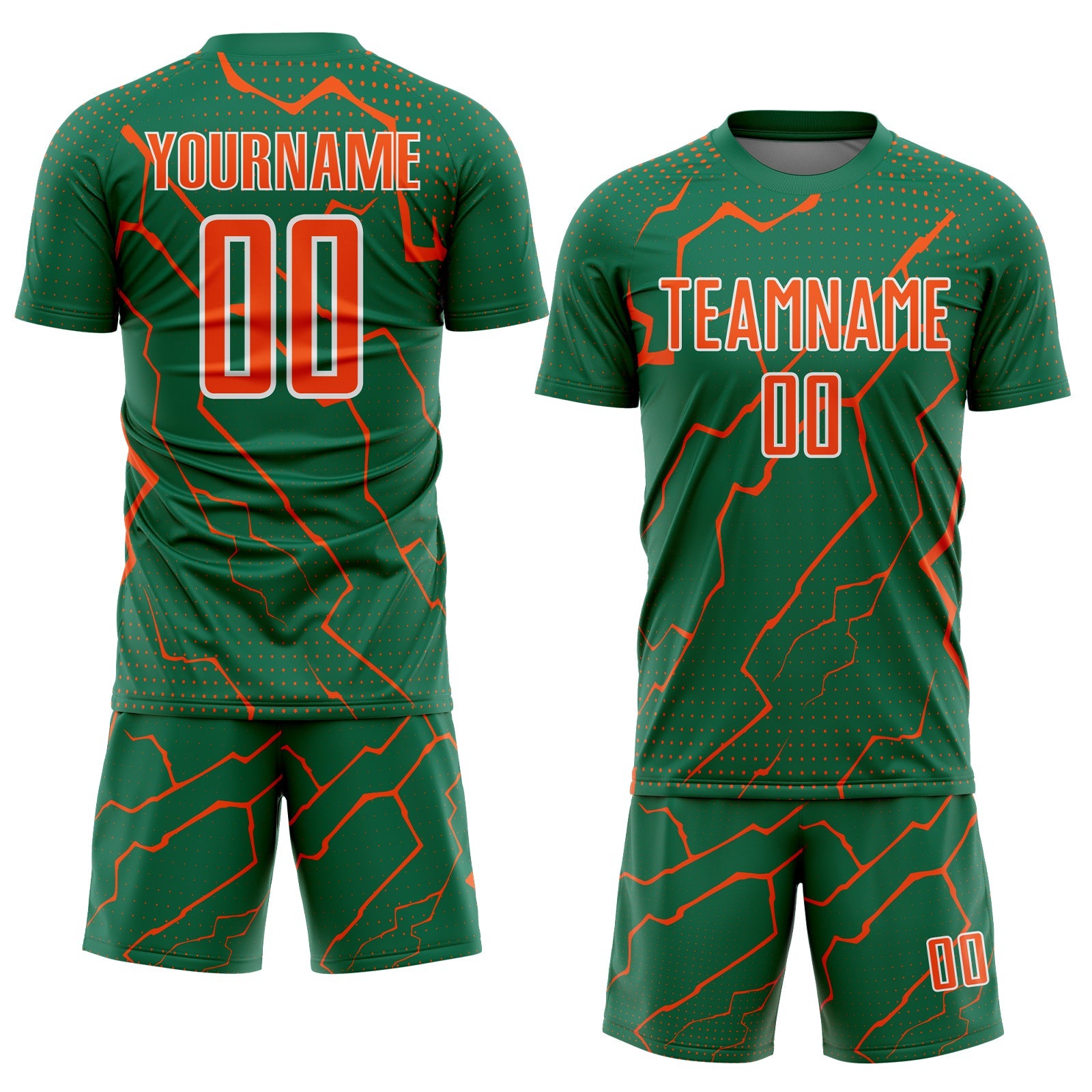 Custom Kelly Green Orange-White Lightning Sports Sublimation Soccer Uniform Jersey view 2