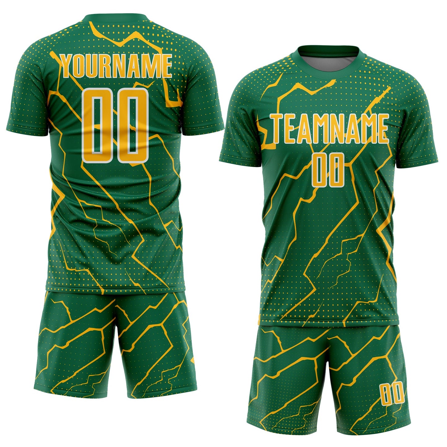 Custom Kelly Green Gold-White Lightning Sports Sublimation Soccer Uniform Jersey view 2