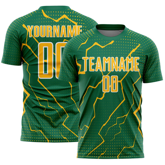 Custom Kelly Green Gold-White Lightning Sports Sublimation Soccer Uniform Jersey - Main View