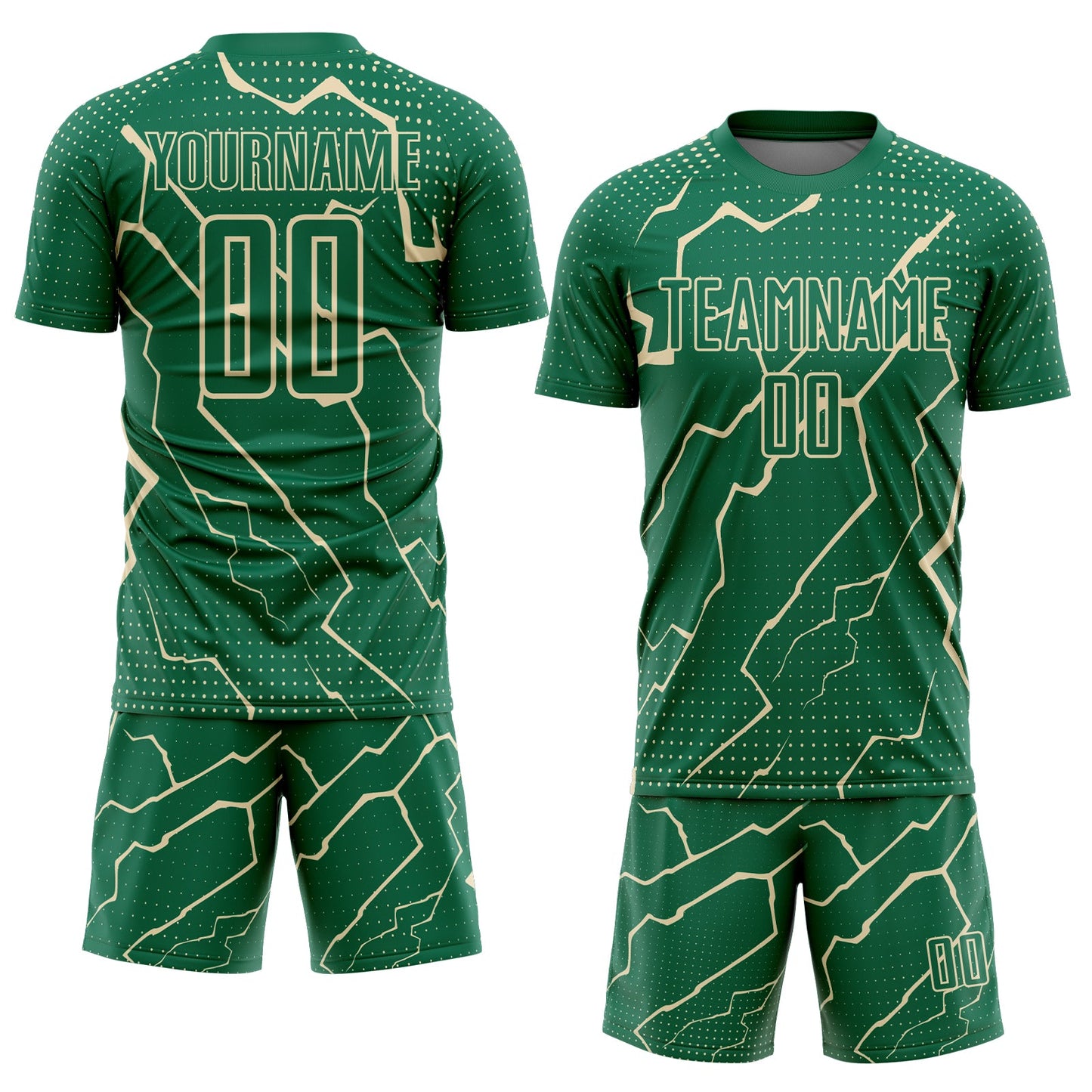 Custom Kelly Green Cream Lightning Sports Sublimation Soccer Uniform Jersey view 2