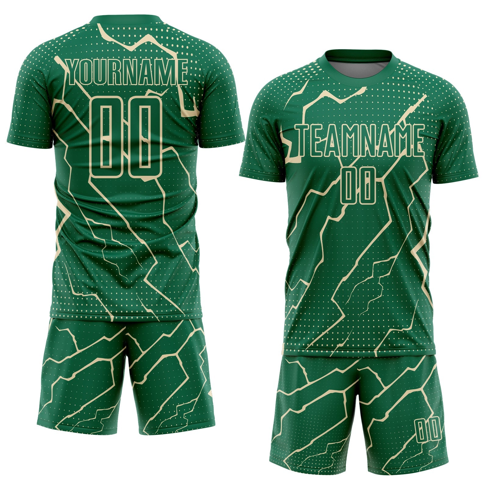 Custom Kelly Green Cream Lightning Sports Sublimation Soccer Uniform Jersey view 2