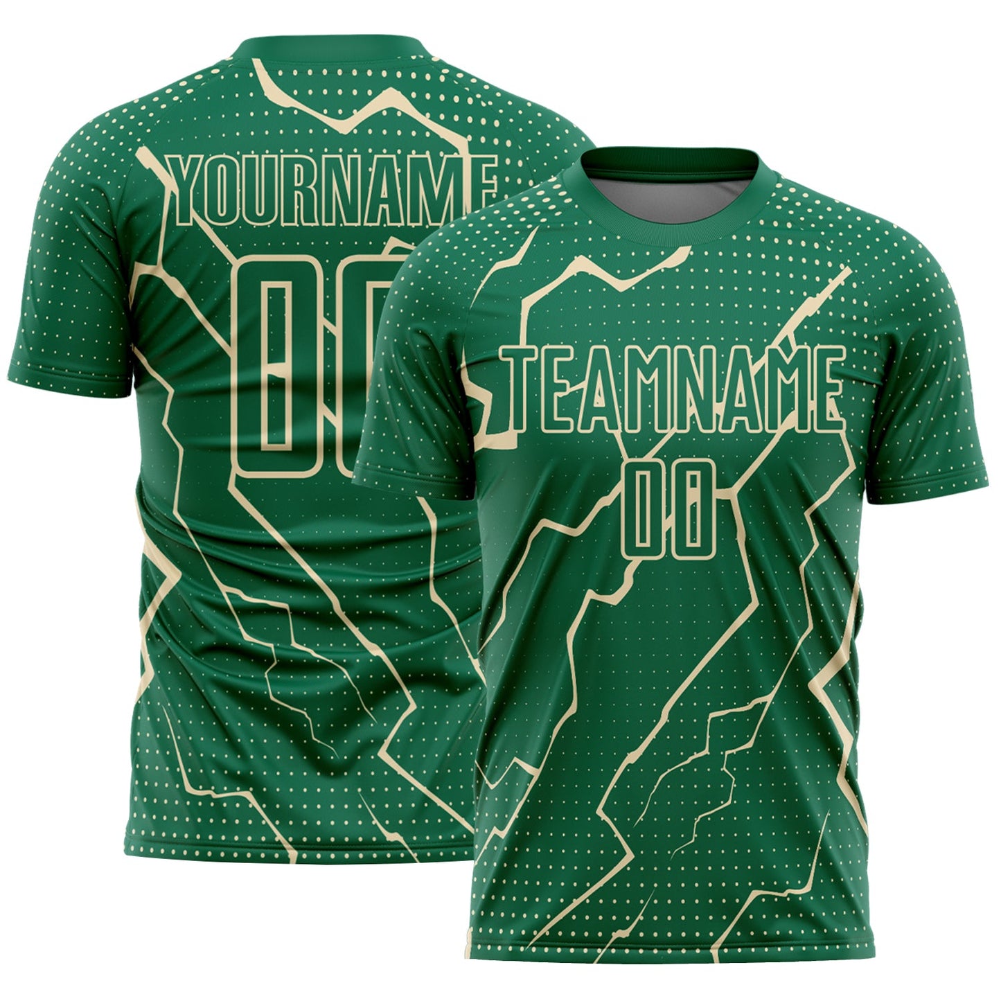 Custom Kelly Green Cream Lightning Sports Sublimation Soccer Uniform Jersey - Main View