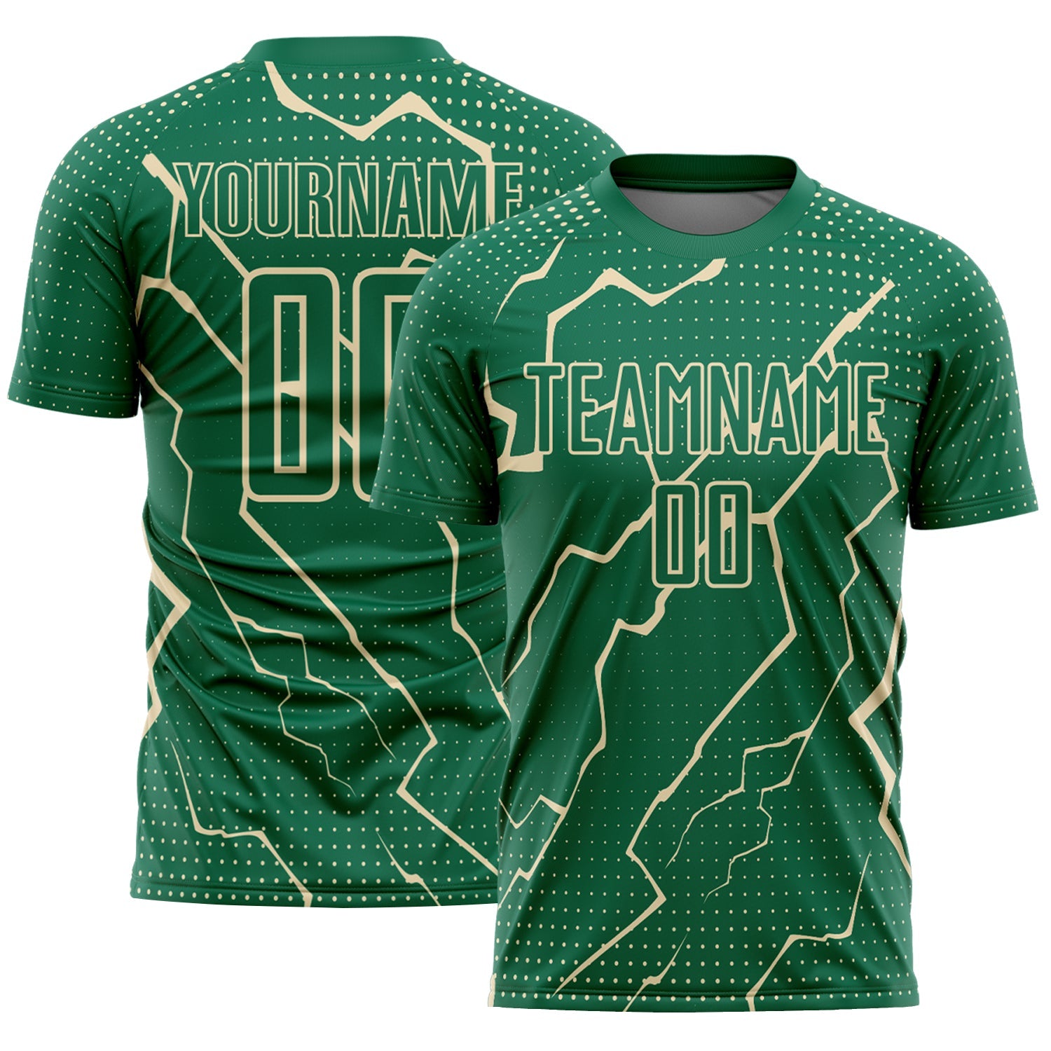 Custom Kelly Green Cream Lightning Sports Sublimation Soccer Uniform Jersey - Main View