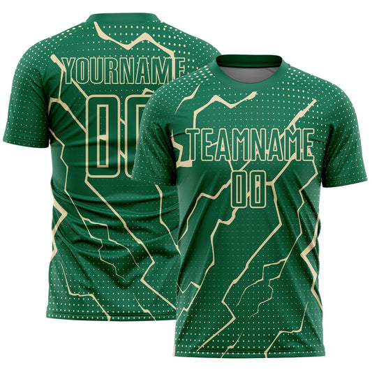 Custom Kelly Green Cream Lightning Sports Sublimation Soccer Uniform Jersey - Main View