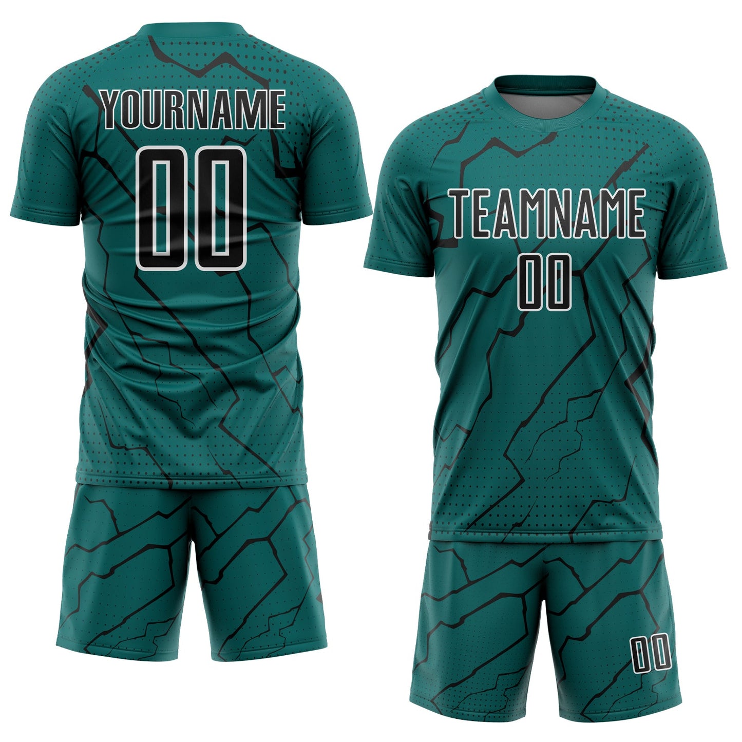 Custom Teal Black-White Lightning Sports Sublimation Soccer Uniform Jersey view 2