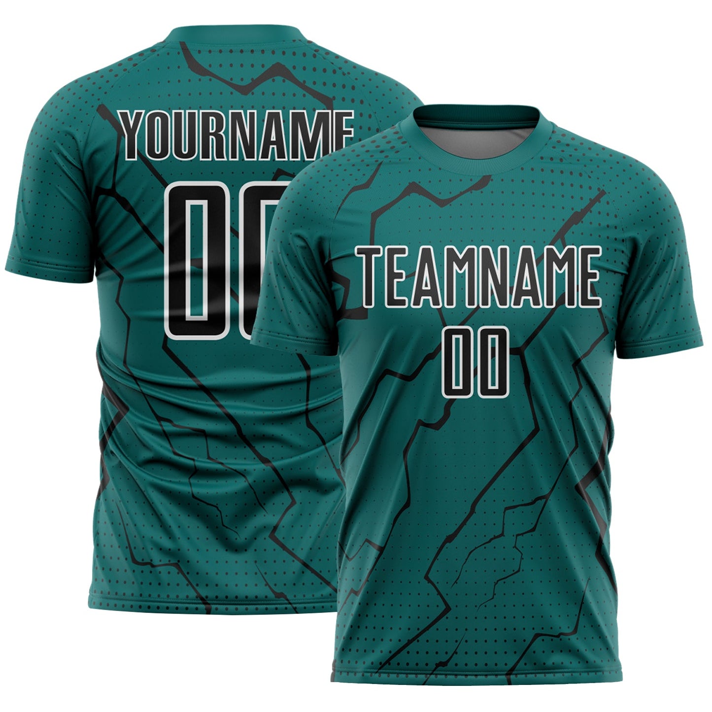 Custom Teal Black-White Lightning Sports Sublimation Soccer Uniform Jersey - Main View