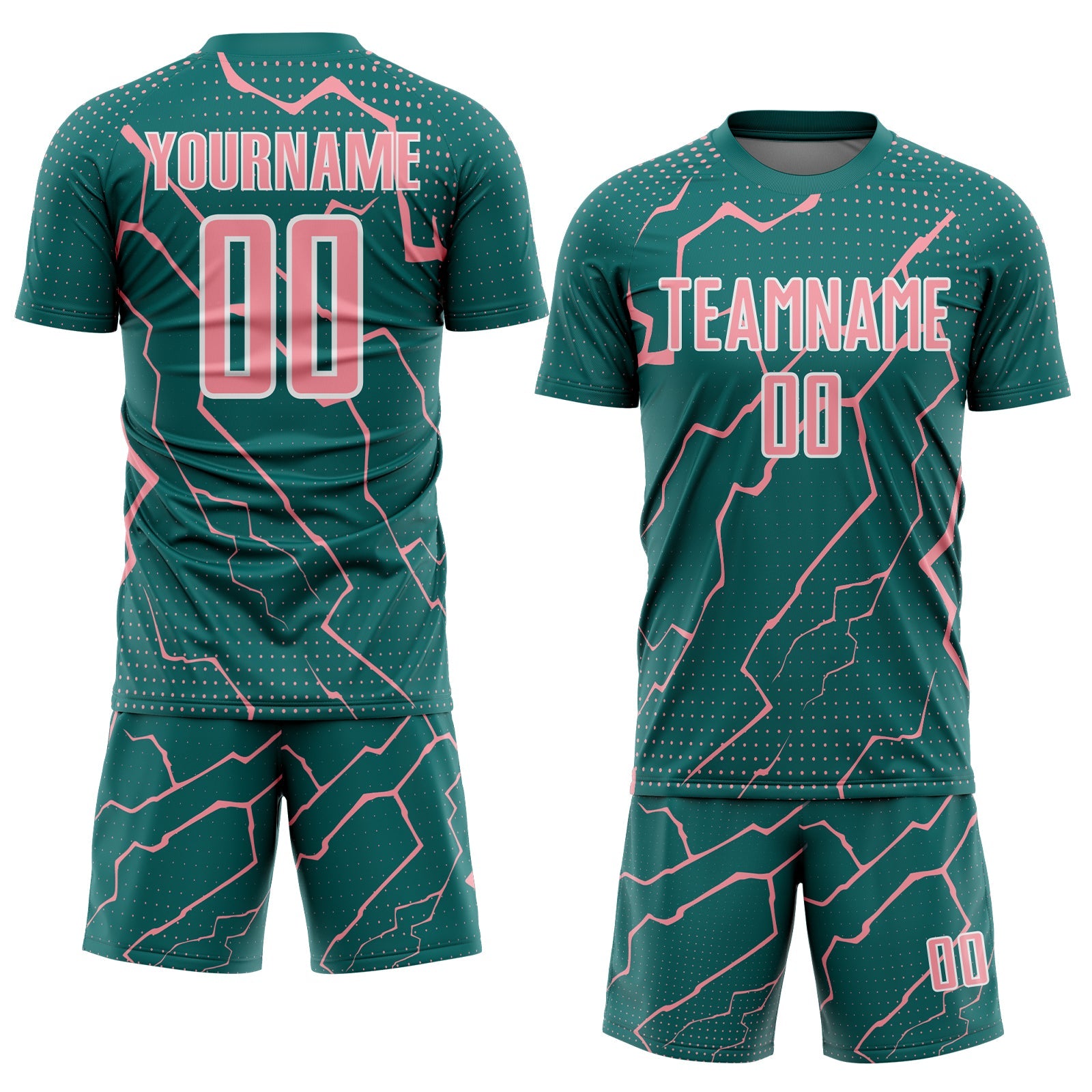 Custom Teal Medium Pink-White Lightning Sports Sublimation Soccer Uniform Jersey view 2