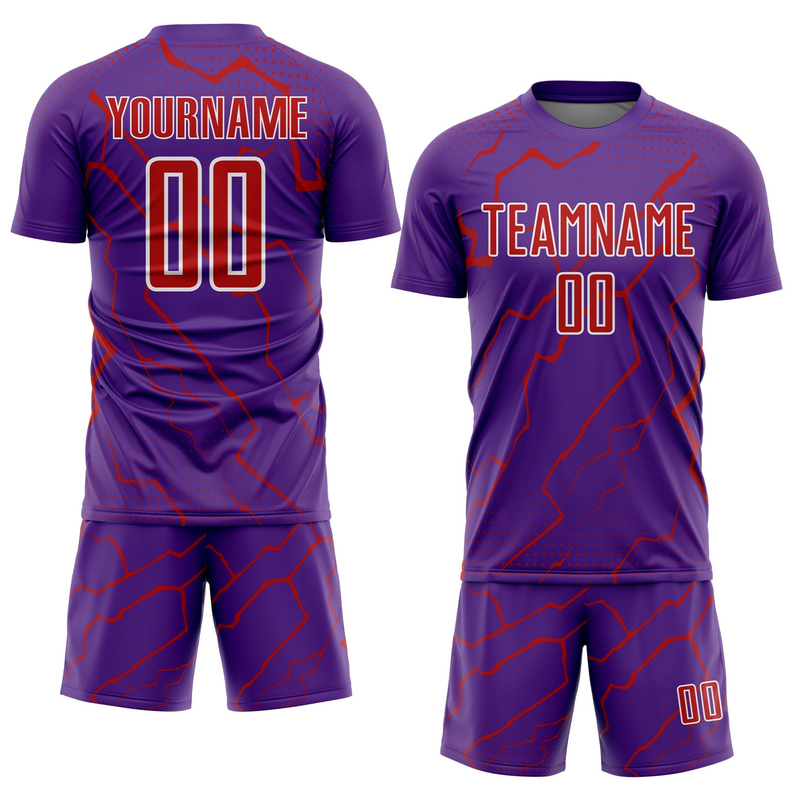 Custom Purple Red-White Lightning Sports Sublimation Soccer Uniform Jersey view 2