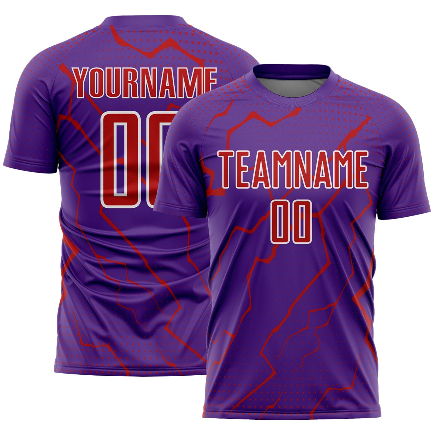 Custom Purple Red-White Lightning Sports Sublimation Soccer Uniform Jersey - Main View