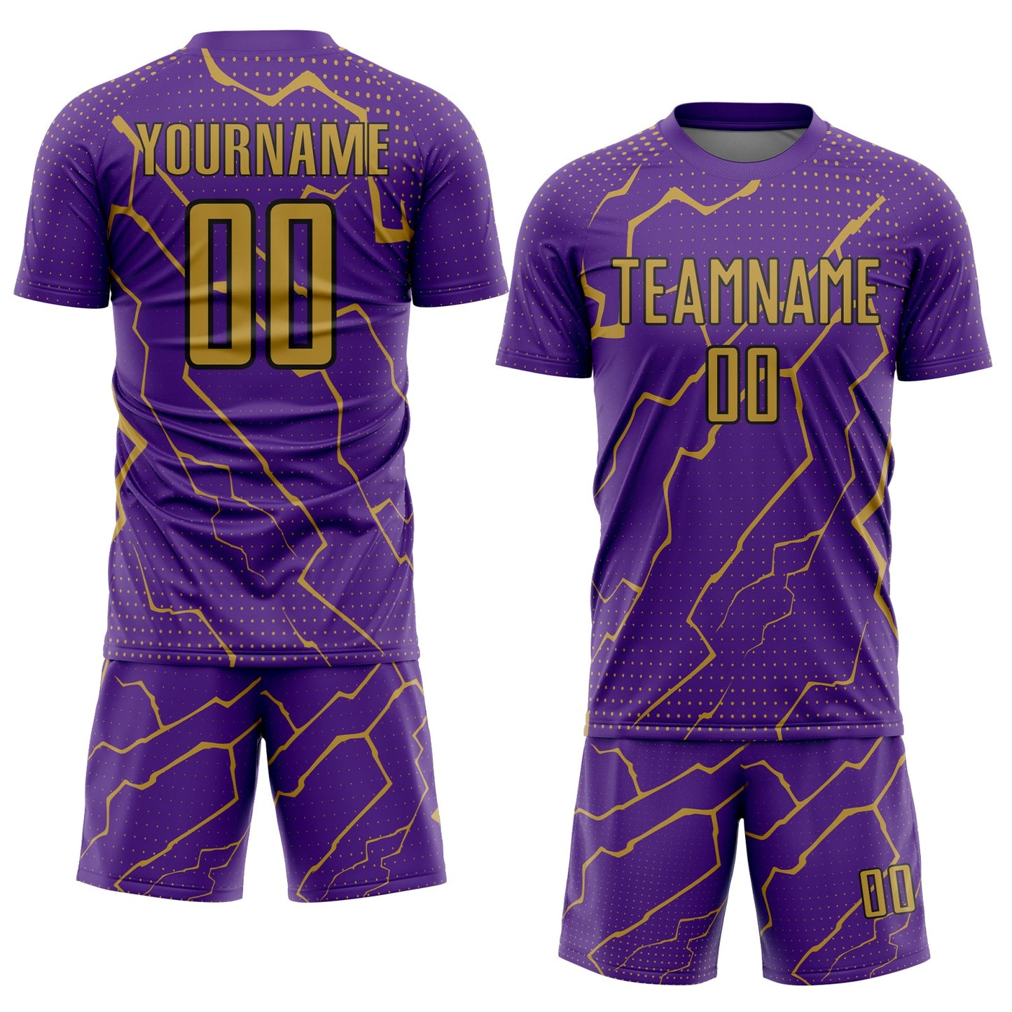 Custom Purple Old Gold-Black Lightning Sports Sublimation Soccer Uniform Jersey view 2