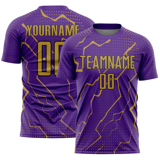 Custom Purple Old Gold-Black Lightning Sports Sublimation Soccer Uniform Jersey - Main View