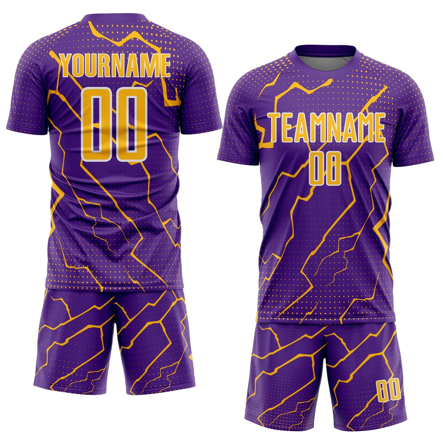 Custom Purple Gold-White Lightning Sports Sublimation Soccer Uniform Jersey view 2