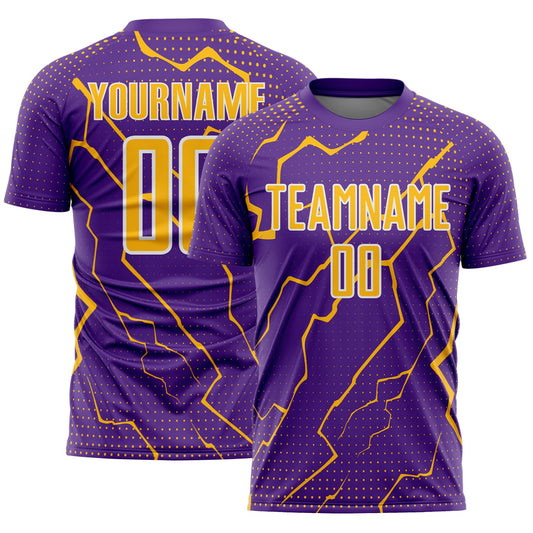 Custom Purple Gold-White Lightning Sports Sublimation Soccer Uniform Jersey - Main View