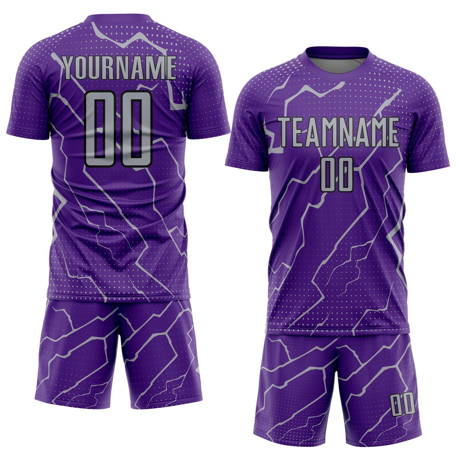 Custom Purple Gray-Black Lightning Sports Sublimation Soccer Uniform Jersey view 2