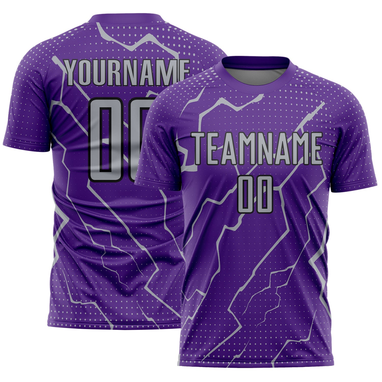 Custom Purple Gray-Black Lightning Sports Sublimation Soccer Uniform Jersey - Main View