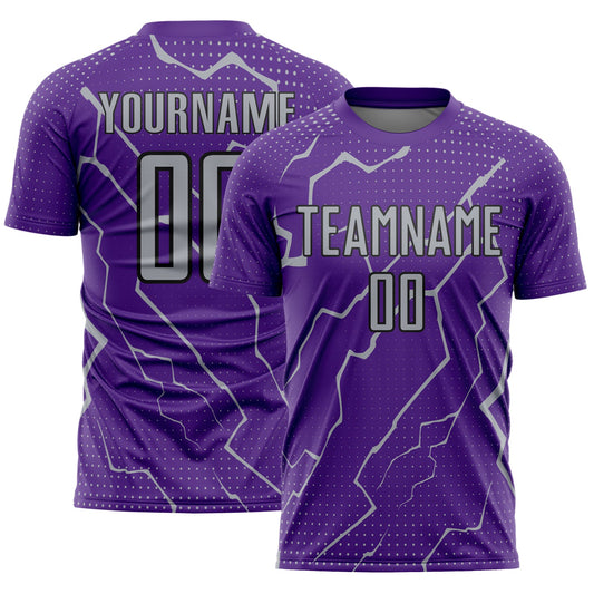 Custom Purple Gray-Black Lightning Sports Sublimation Soccer Uniform Jersey - Main View