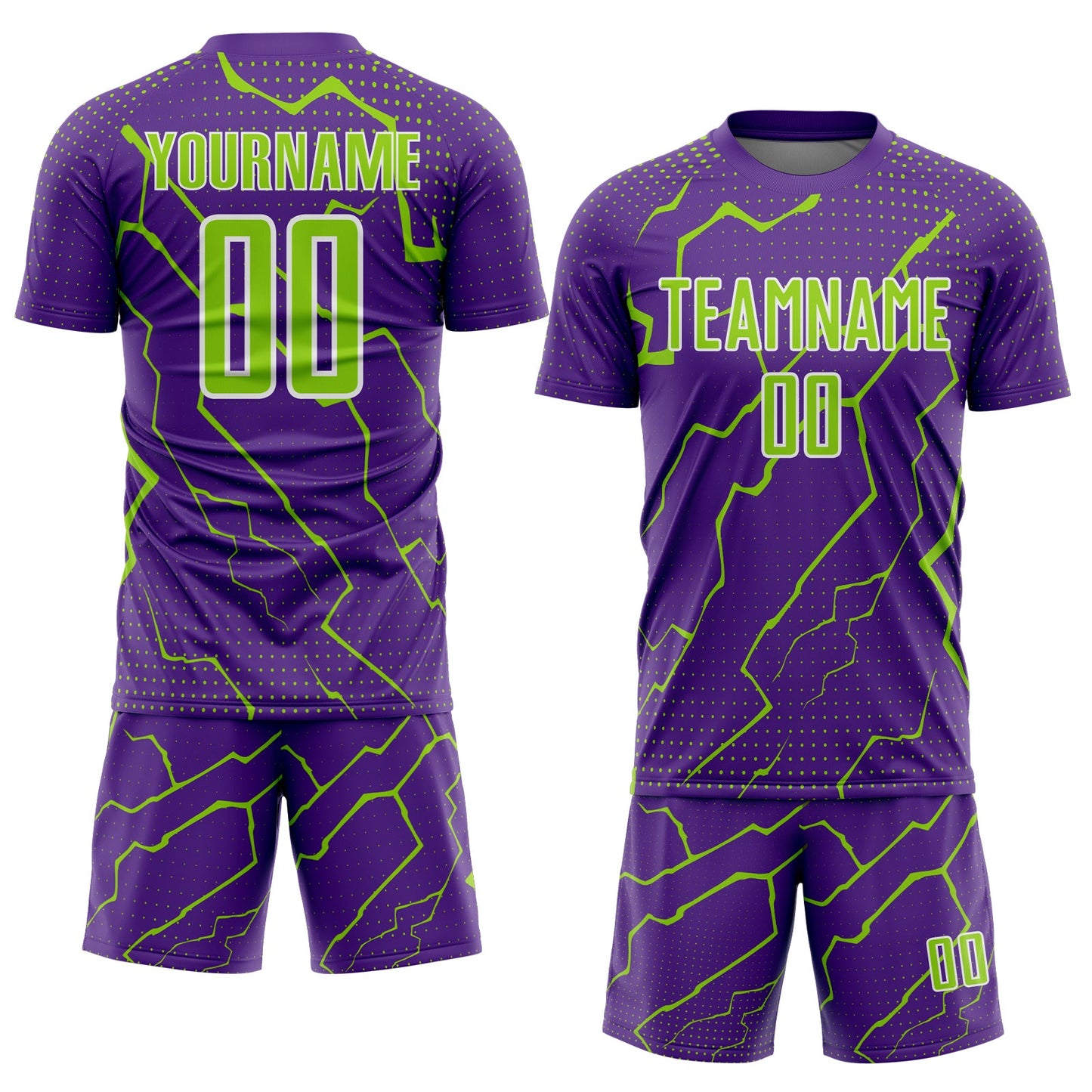 Custom Purple Neon Green-White Lightning Sports Sublimation Soccer Uniform Jersey view 2
