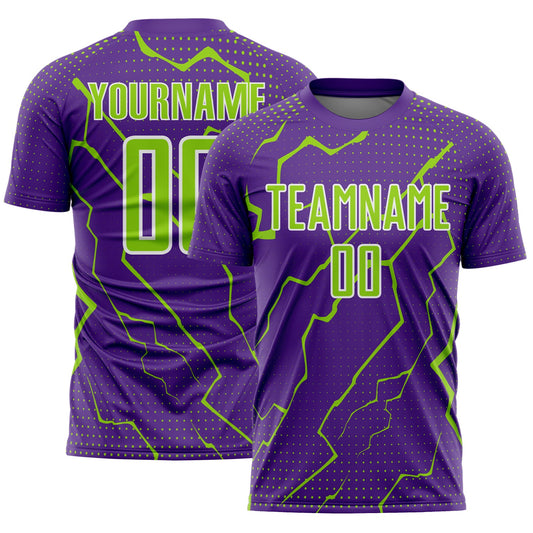 Custom Purple Neon Green-White Lightning Sports Sublimation Soccer Uniform Jersey - Main View