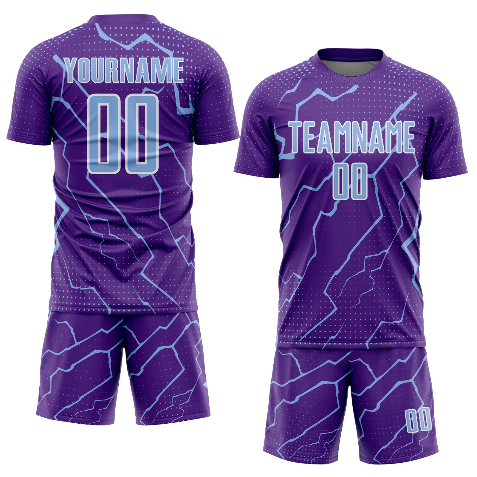 Custom Purple Light Blue-White Lightning Sports Sublimation Soccer Uniform Jersey view 2