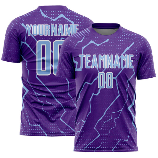 Custom Purple Light Blue-White Lightning Sports Sublimation Soccer Uniform Jersey - Main View