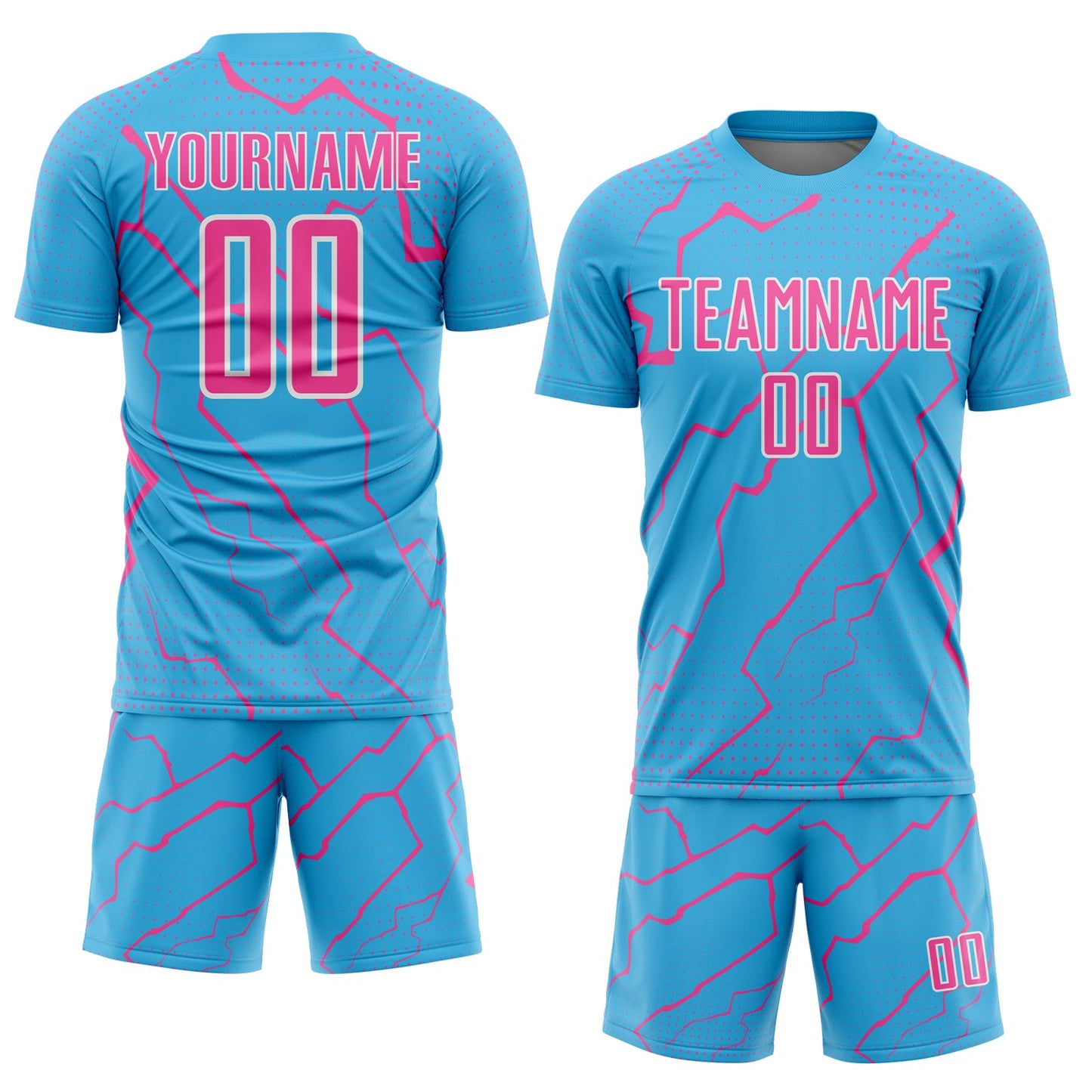 Custom Sky Blue Pink-White Lightning Sports Sublimation Soccer Uniform Jersey view 2