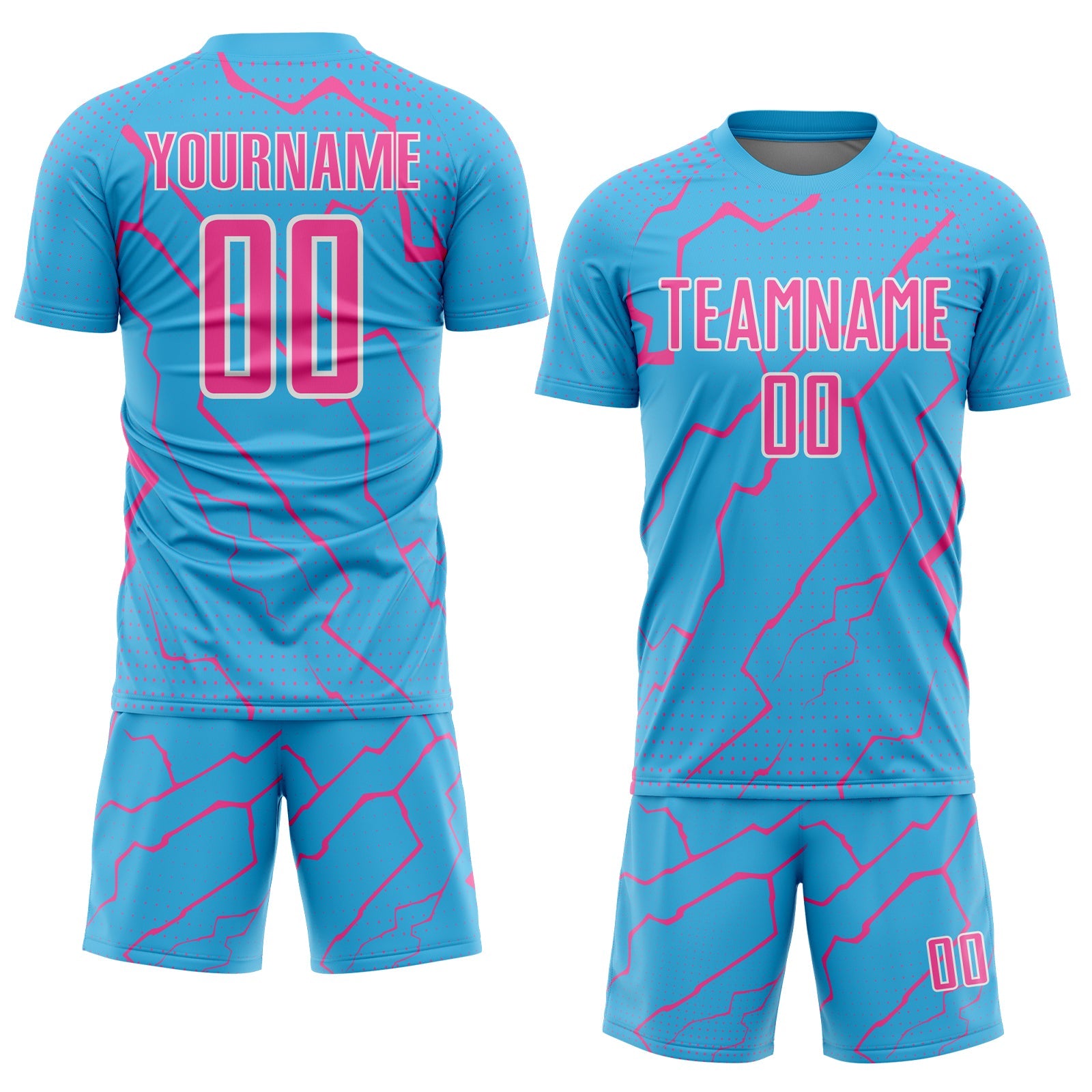 Custom Sky Blue Pink-White Lightning Sports Sublimation Soccer Uniform Jersey view 2
