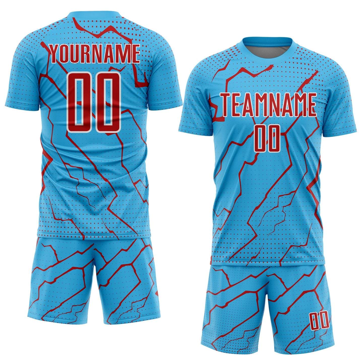 Custom Sky Blue Red-White Lightning Sports Sublimation Soccer Uniform Jersey view 2