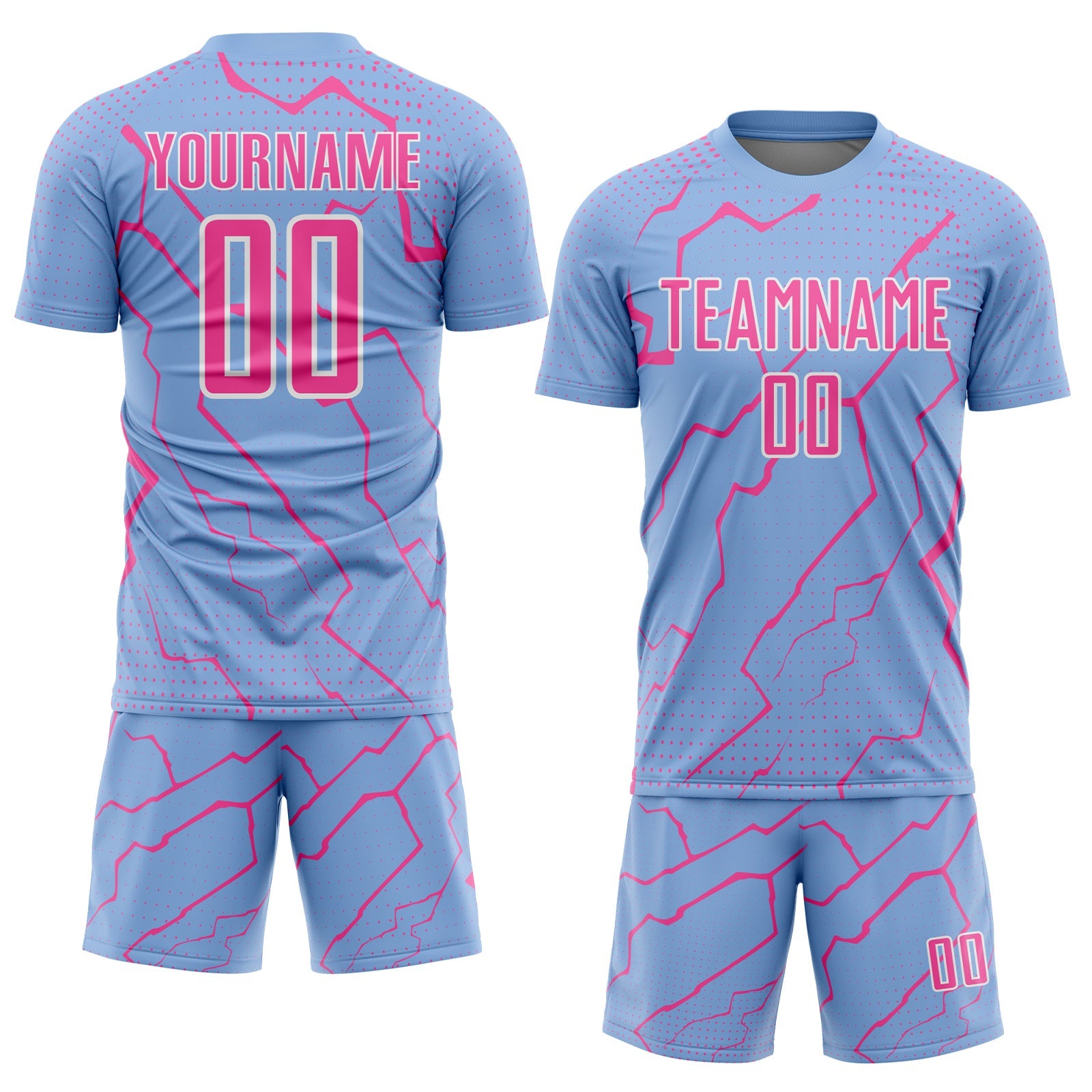 Custom Light Blue Pink-White Lightning Sports Sublimation Soccer Uniform Jersey view 2