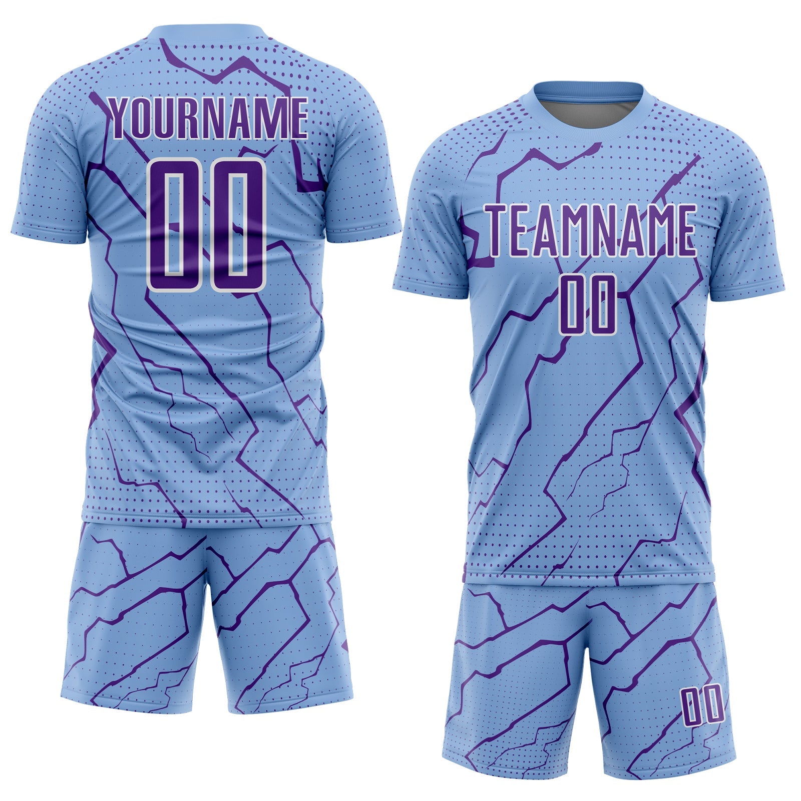 Custom Light Blue Purple-White Lightning Sports Sublimation Soccer Uniform Jersey view 2