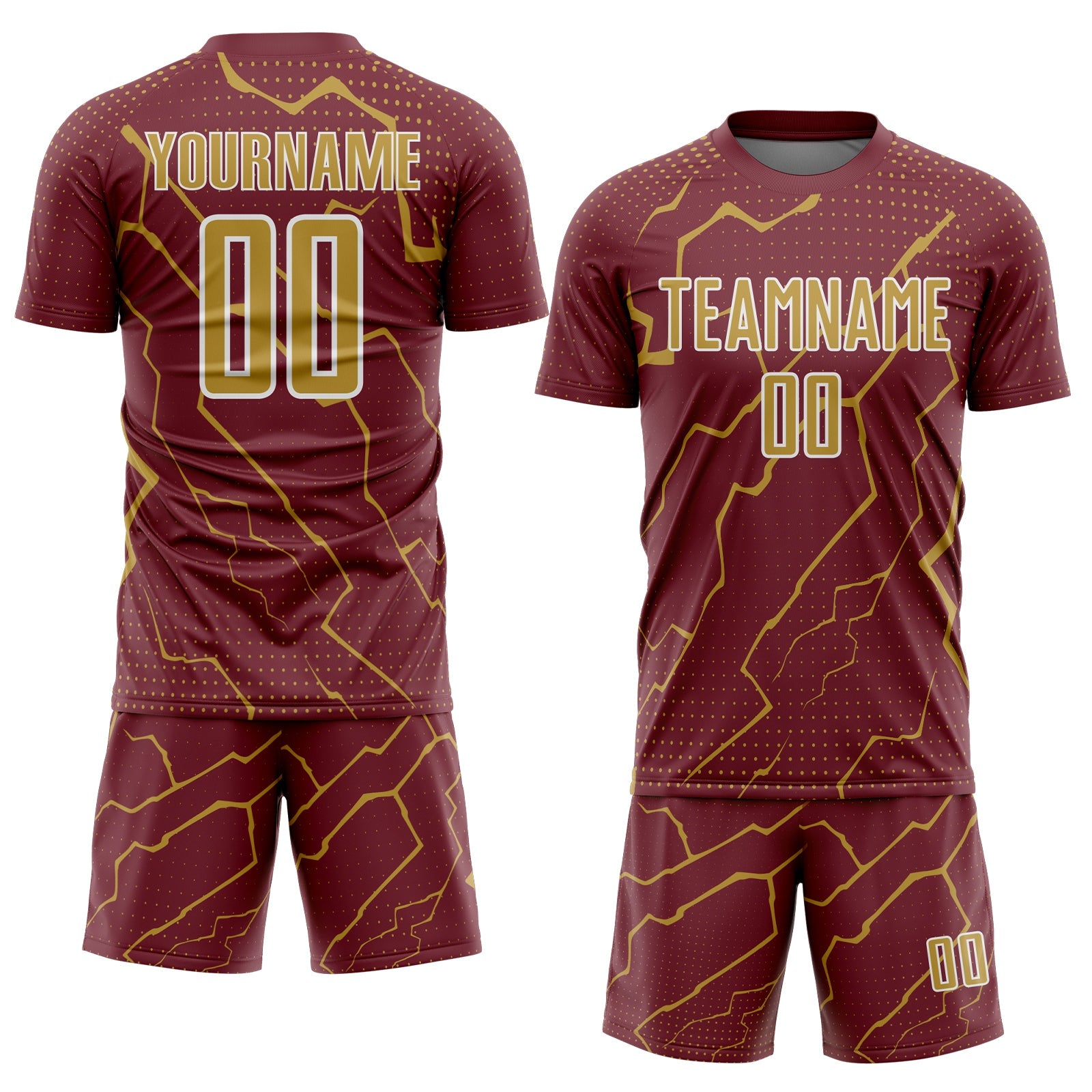 Custom Burgundy Old Gold-White Lightning Sports Sublimation Soccer Uniform Jersey view 2