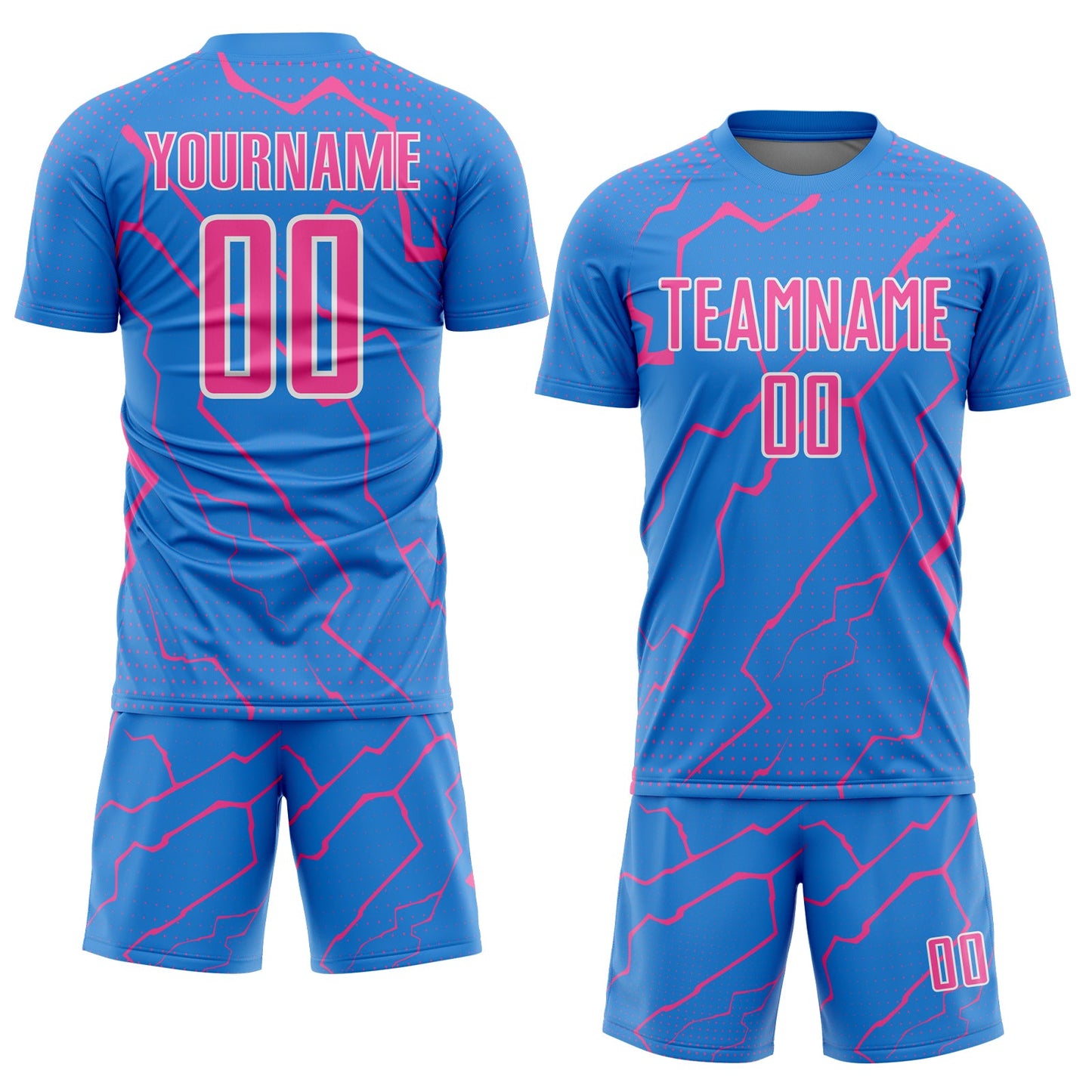 Custom Powder Blue Pink-White Lightning Sports Sublimation Soccer Uniform Jersey view 2