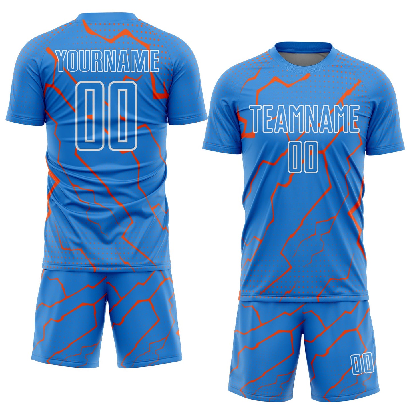 Custom Powder Blue Orange-White Lightning Sports Sublimation Soccer Uniform Jersey view 2