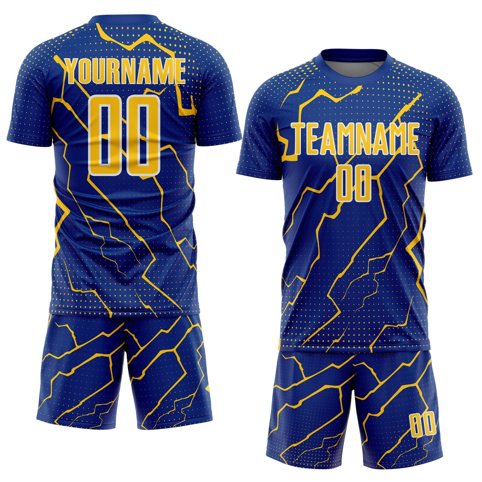 Custom Royal Yellow-White Lightning Sports Sublimation Soccer Uniform Jersey view 2