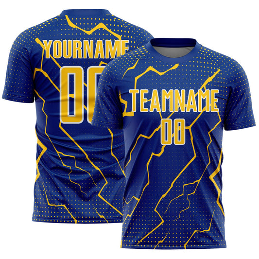 Custom Royal Yellow-White Lightning Sports Sublimation Soccer Uniform Jersey - Main View