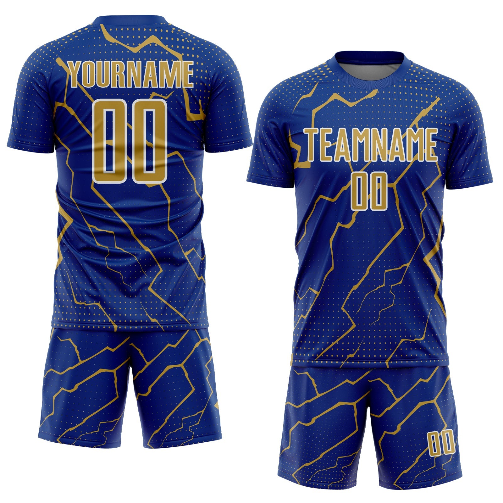 Custom Royal Old Gold-White Lightning Sports Sublimation Soccer Uniform Jersey view 2